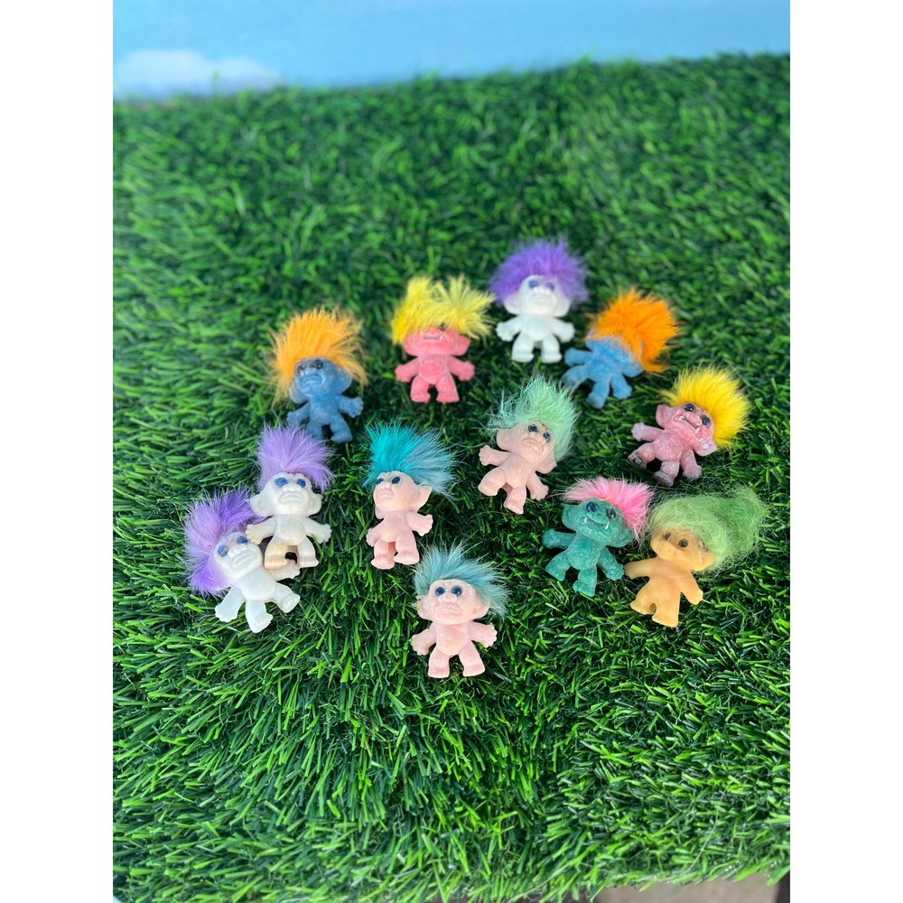 Vintage Miniature Troll Doll Lot 12pc Russ Berrie Style Retro 90s Toys Mixed
